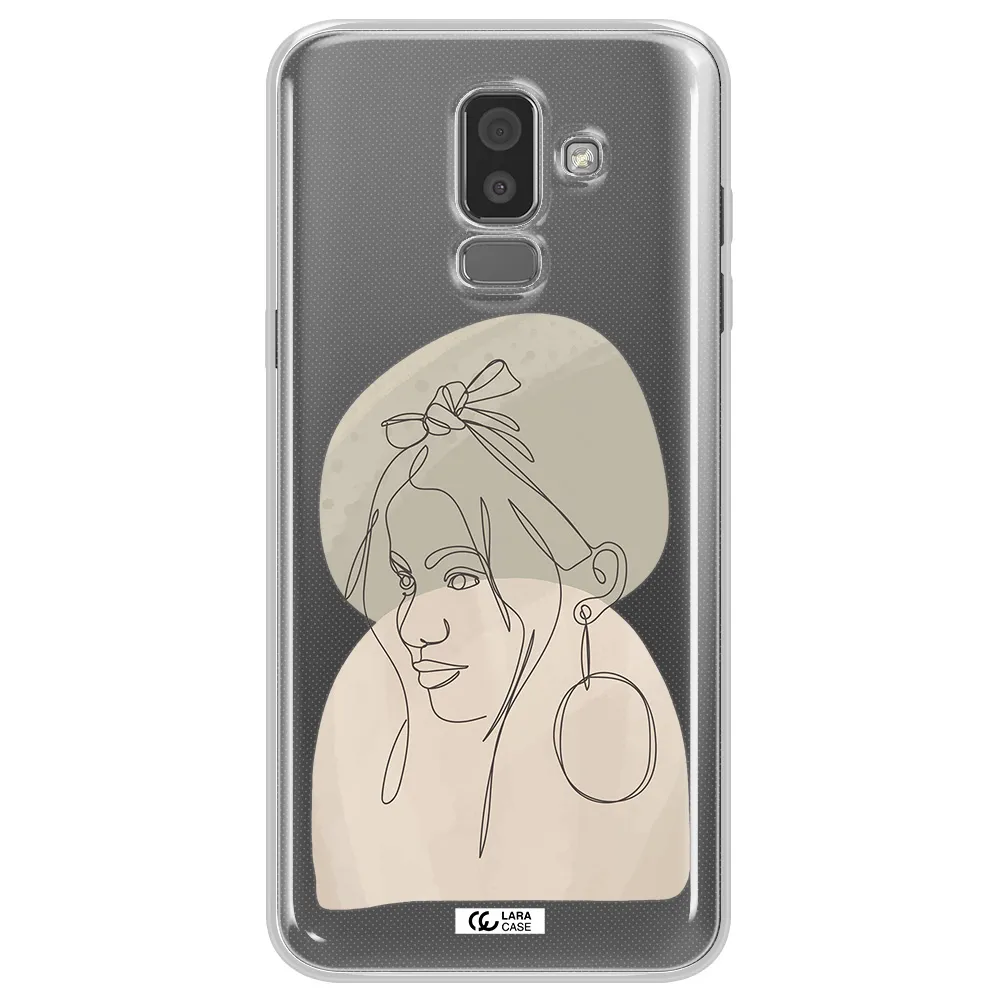 Abstract Female Face Line Art Samsung J8 Clear TPU Case