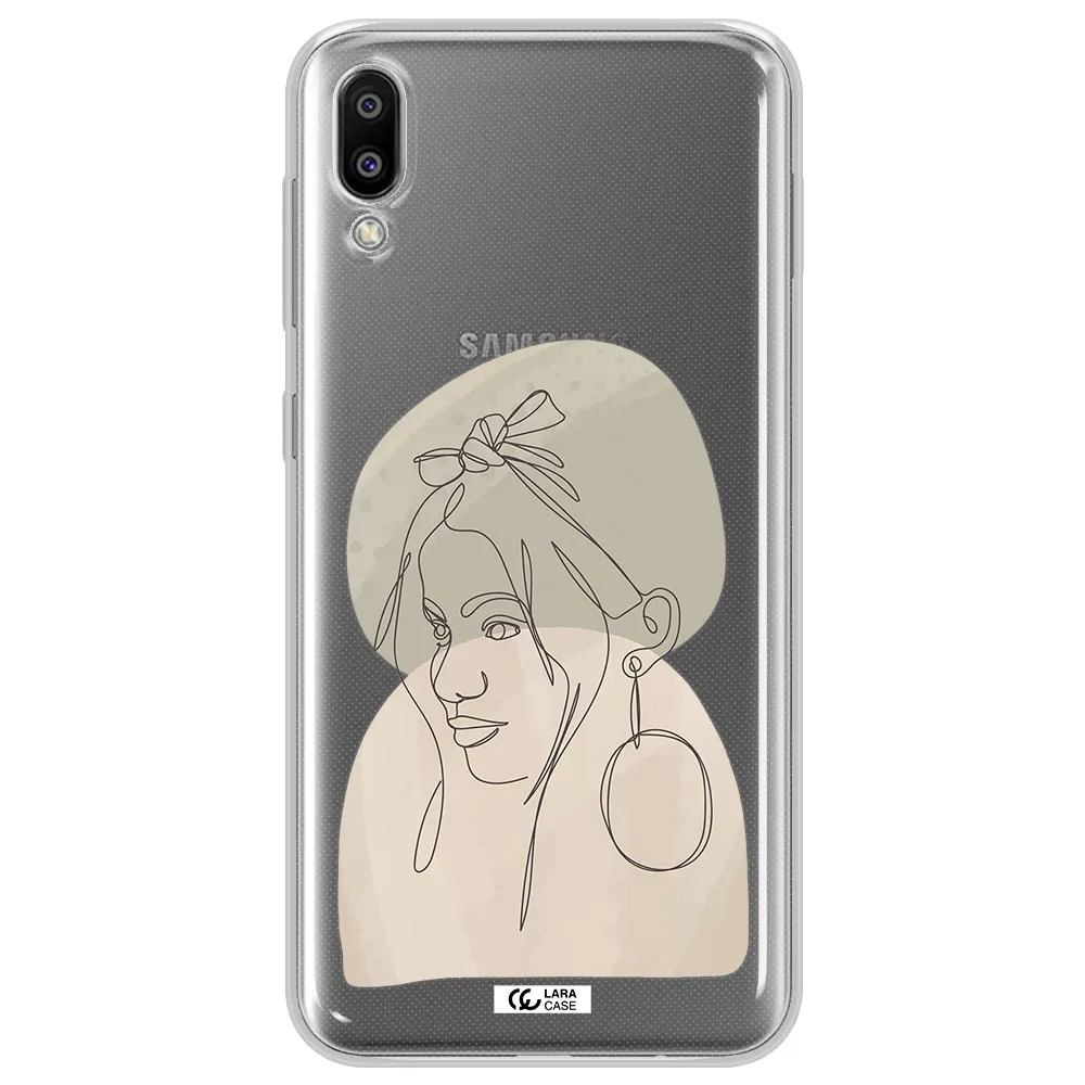 Abstract Female Face Line Art Samsung M10 Clear TPU Case