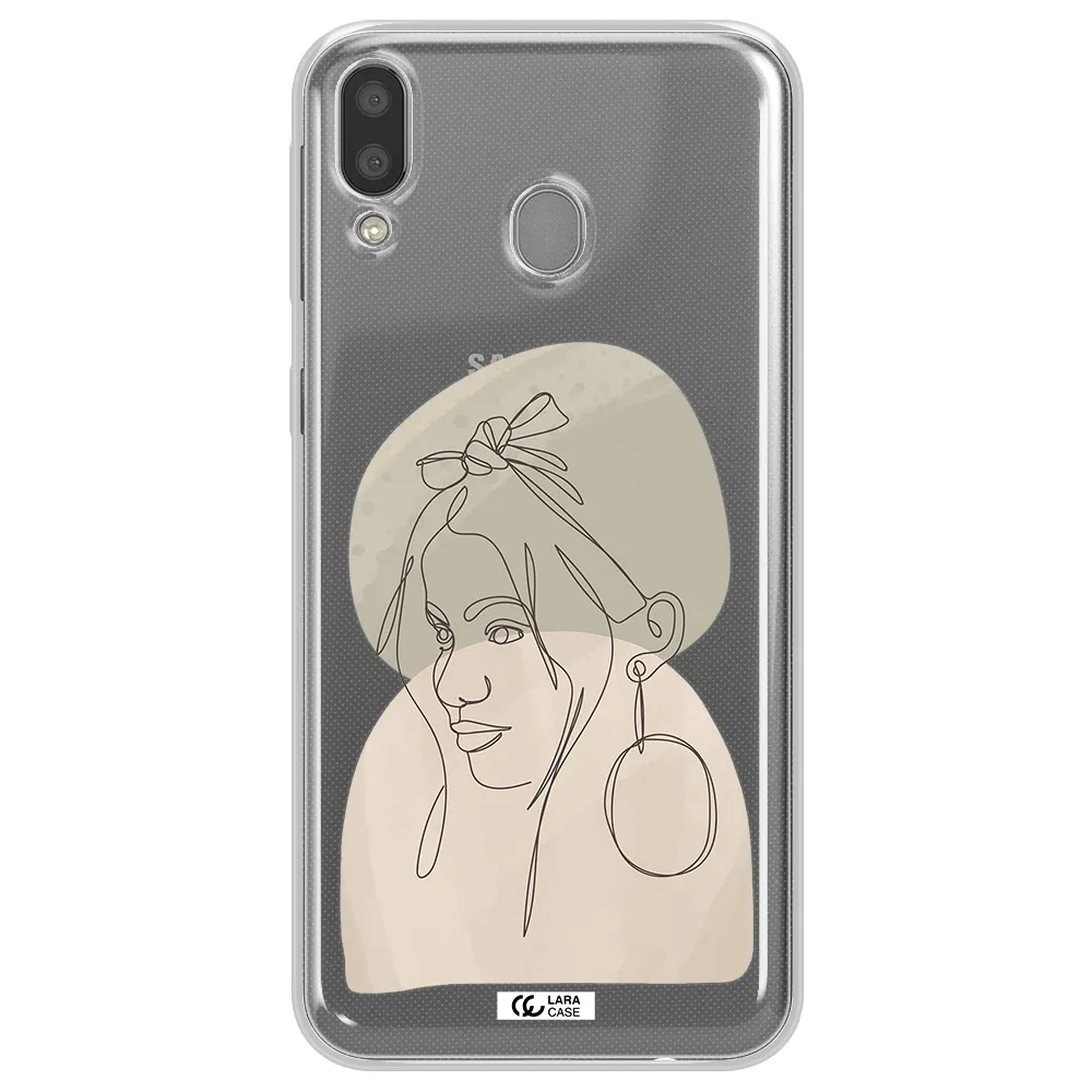 Abstract Female Face Line Art Samsung M20 Clear TPU Case
