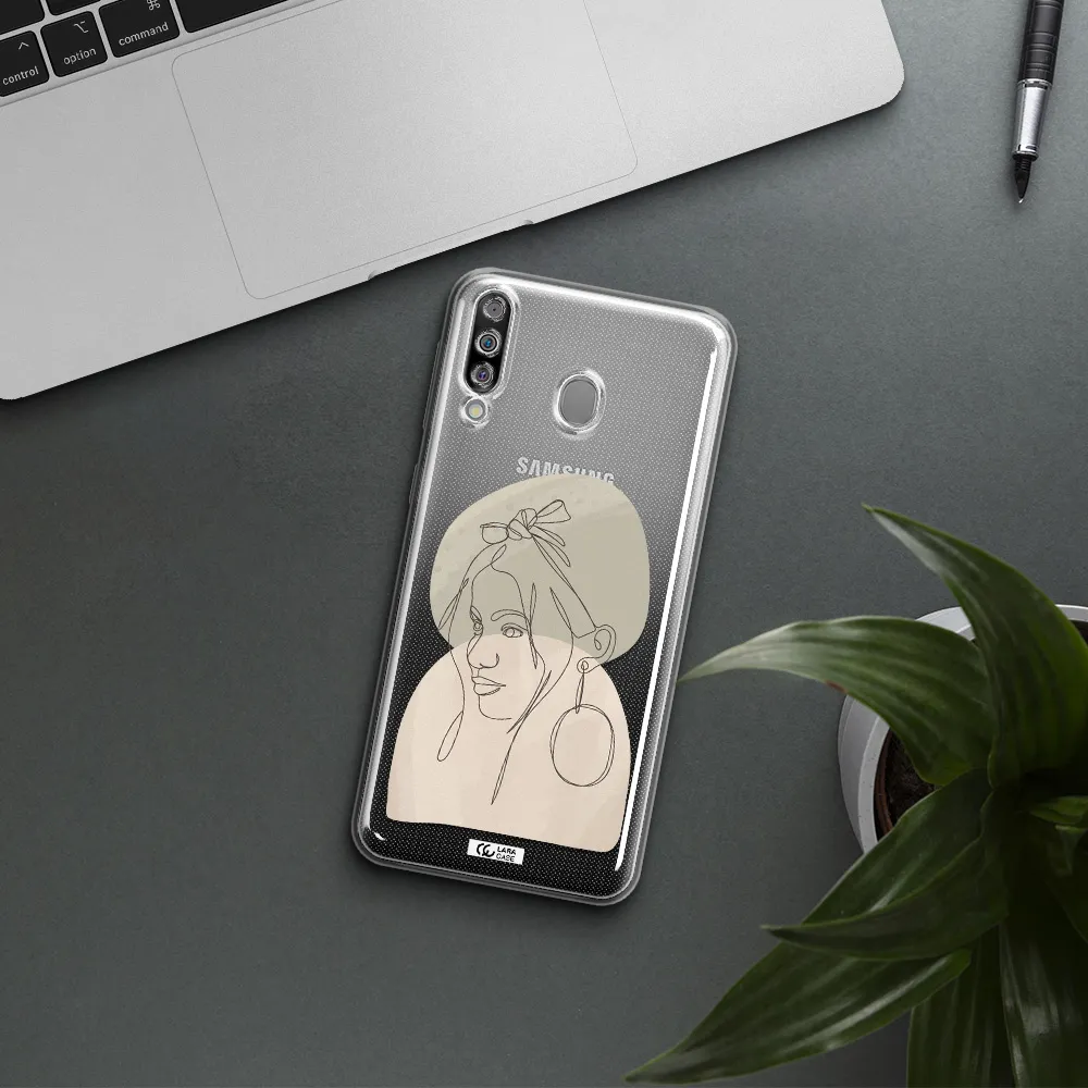 Abstract Female Face Line Art Samsung M30 Clear TPU Case