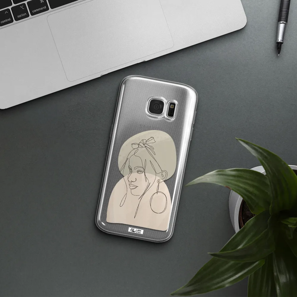 Abstract Female Face Line Art Samsung S 7 Clear TPU Case