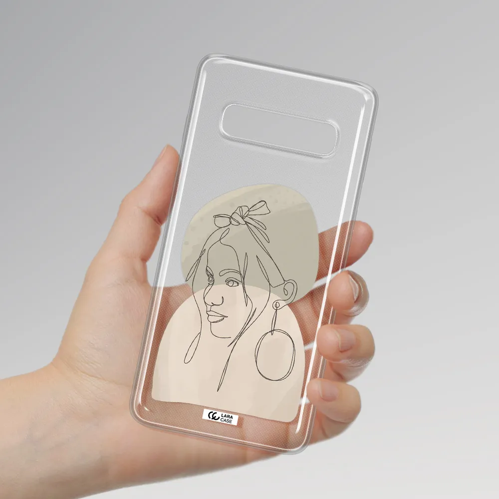 Abstract Female Face Line Art Samsung S10 Clear TPU Case