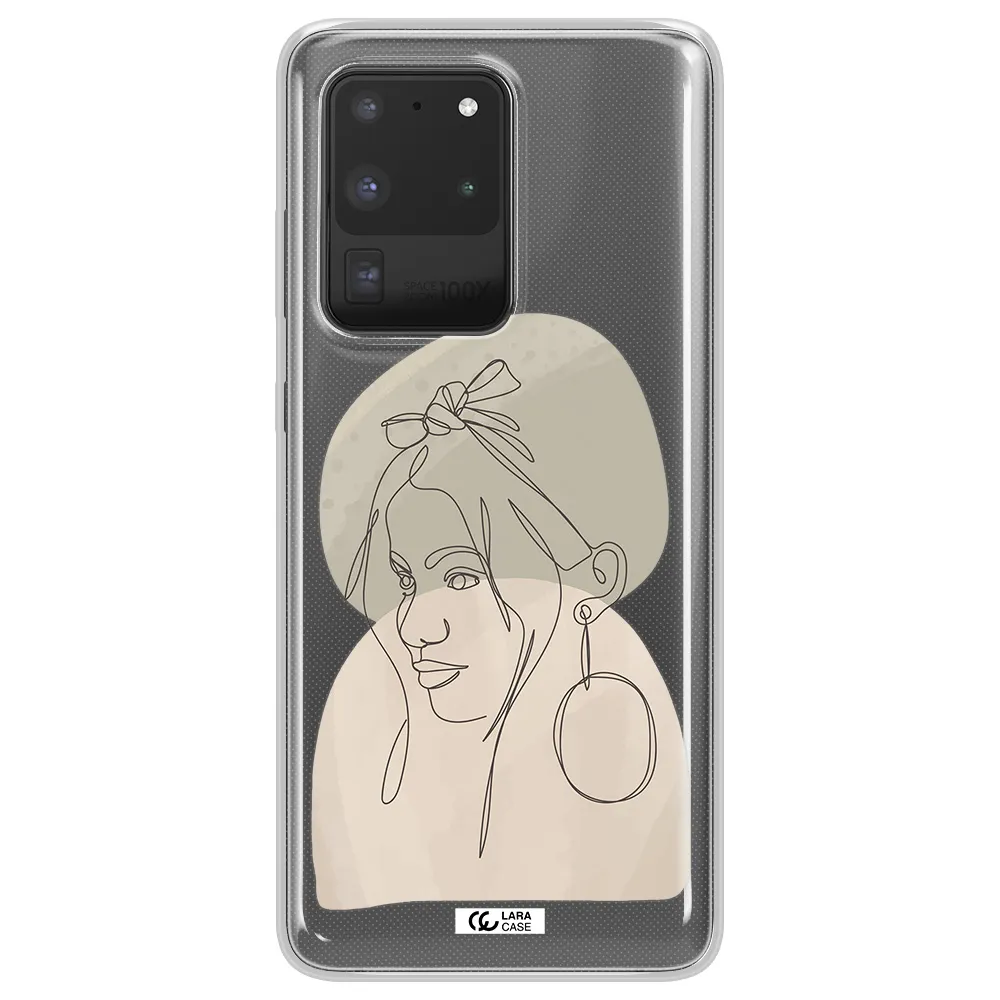 Abstract Female Face Line Art Samsung S20 Ultra Clear TPU Case