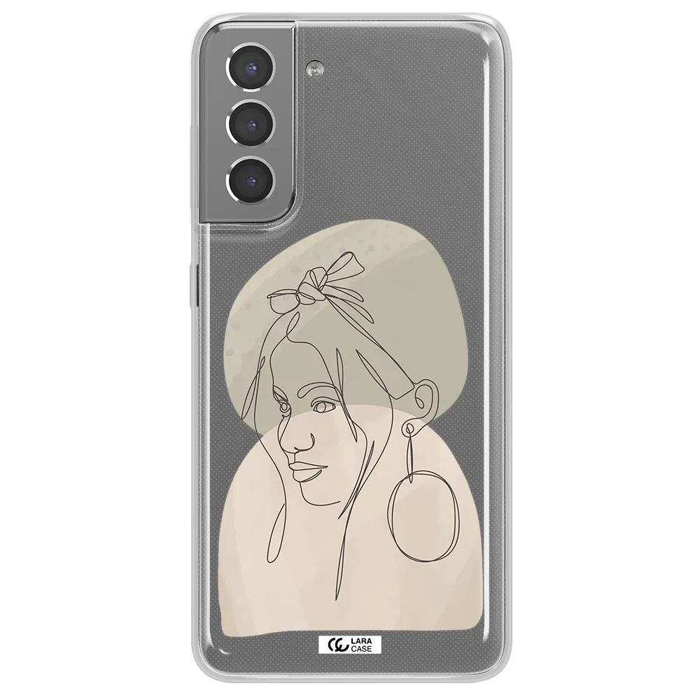 Abstract Female Face Line Art Samsung S21 Clear TPU Case