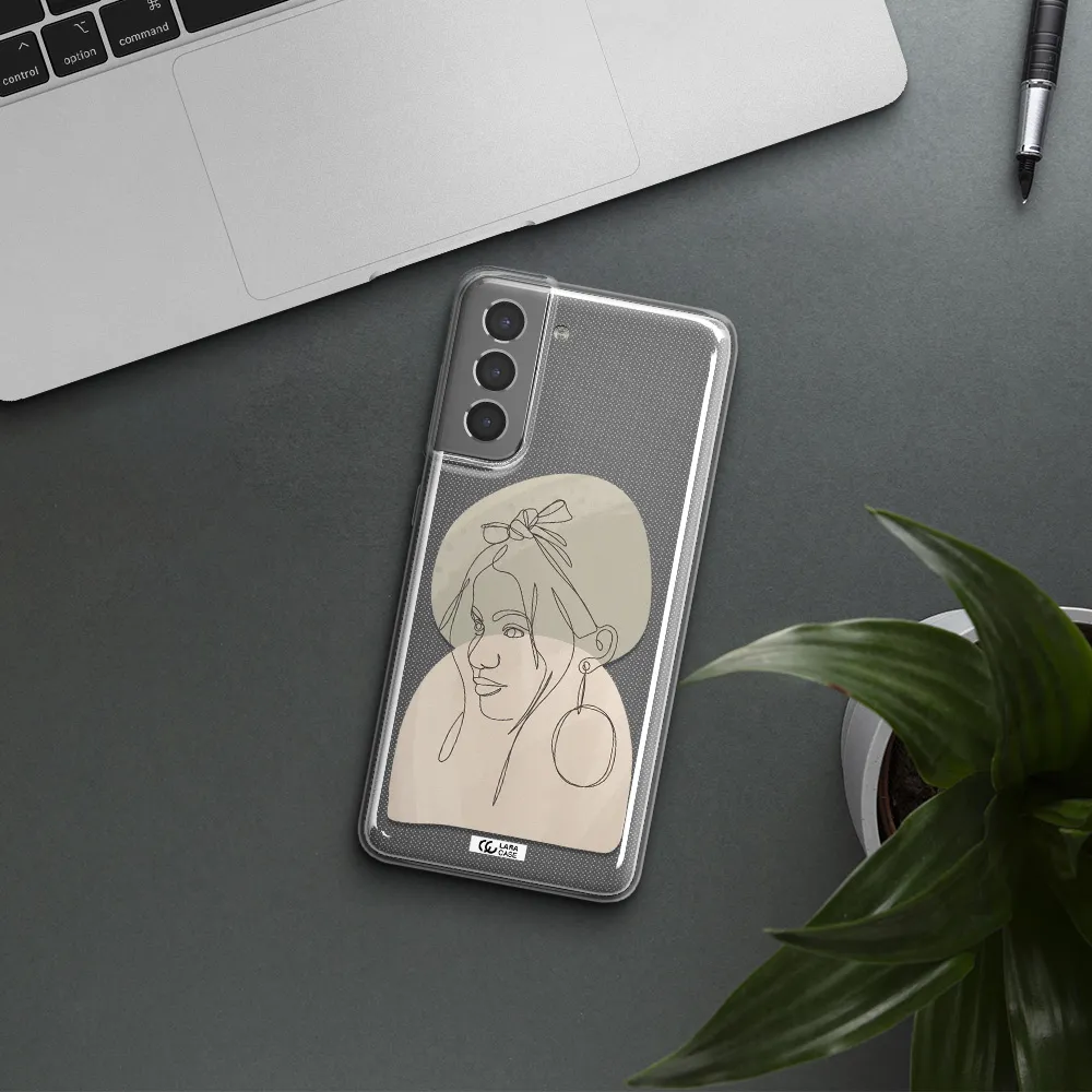 Abstract Female Face Line Art Samsung S21 Plus Clear TPU Case