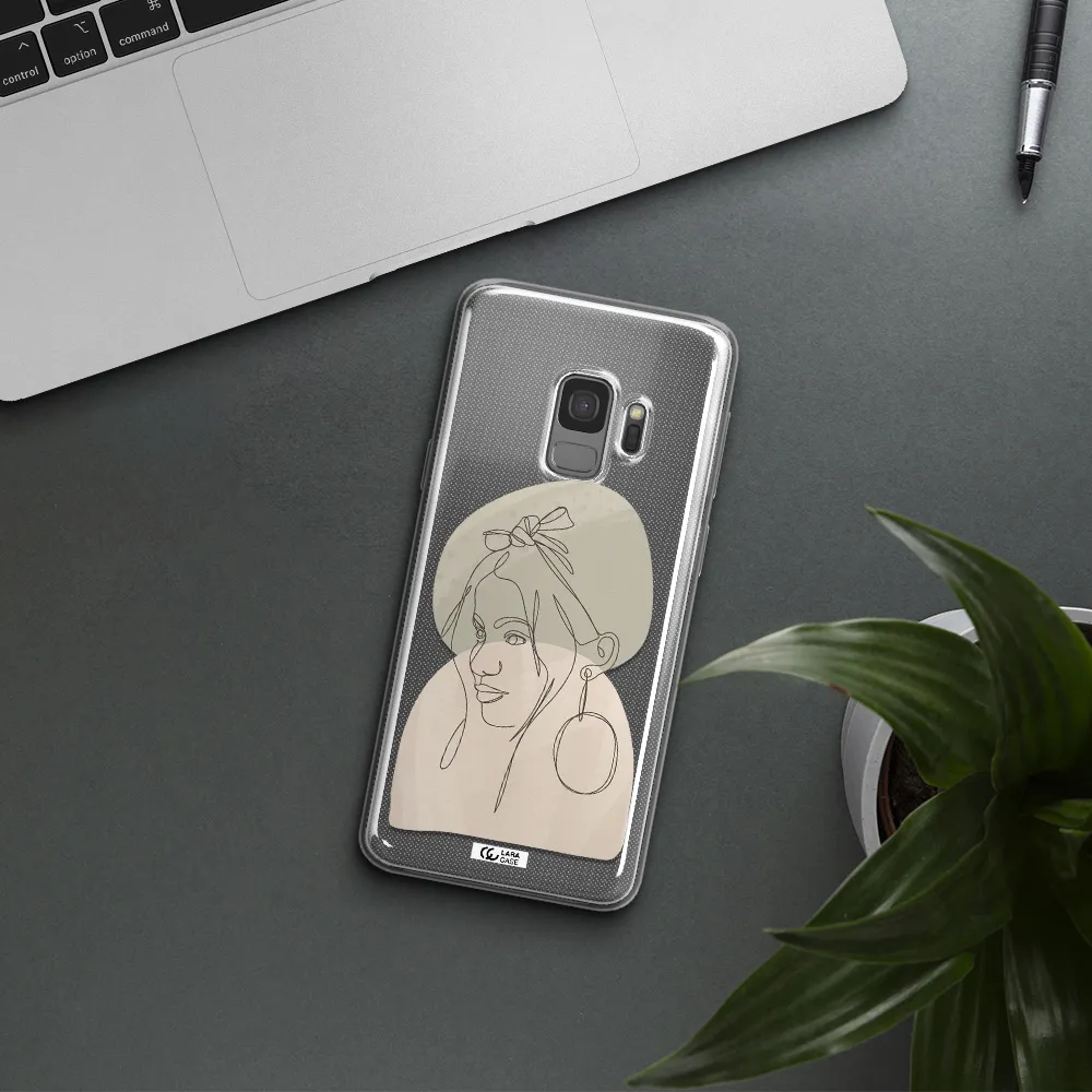 Abstract Female Face Line Art Samsung S9 Clear TPU Case