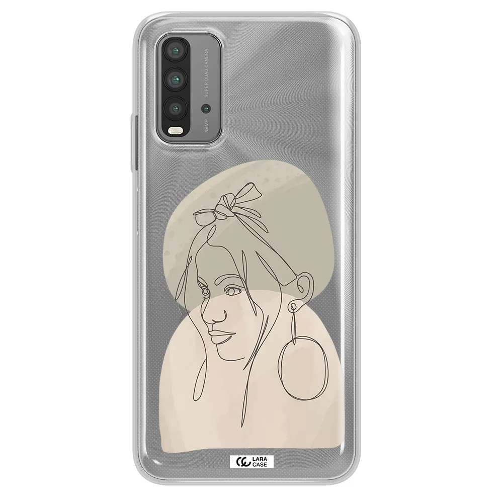 Abstract Female Face Line Art Xiaomi Redmi 9T Clear TPU Case