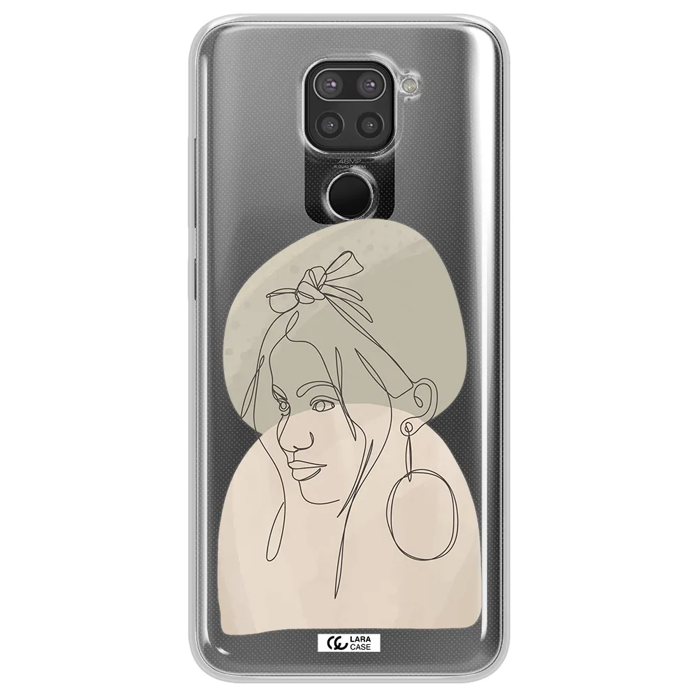 Abstract Female Face Line Art Xiaomi Redmi Note 9 Clear TPU Case