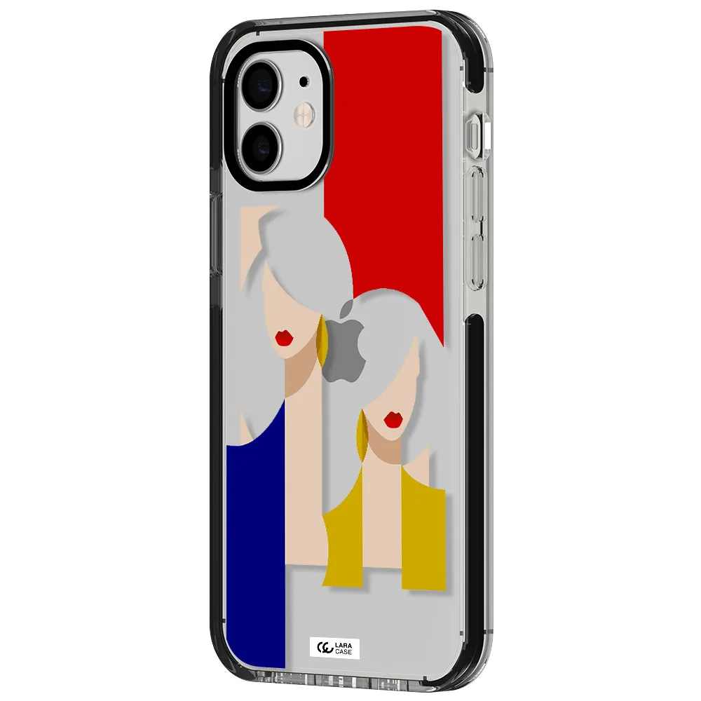 Abstract Two Female Portrait Apple iPhone 11 impact black border Case