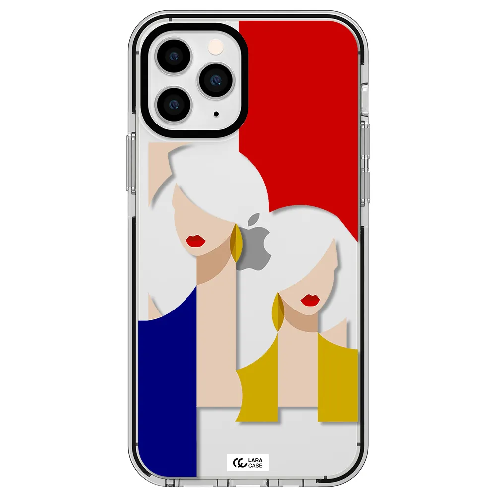 Abstract Two Female Portrait Apple iPhone 11 pro impact black border Case