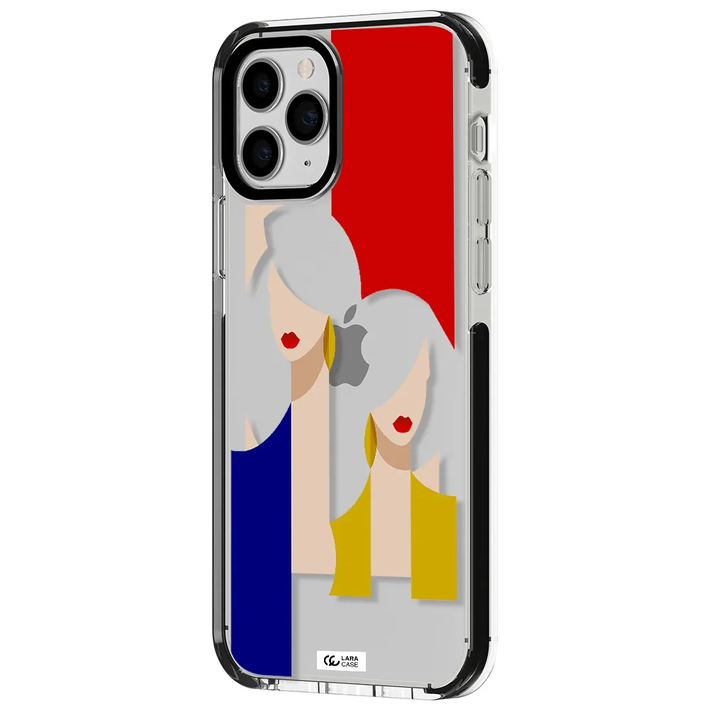 Abstract Two Female Portrait Apple iPhone 11 pro impact black border Case