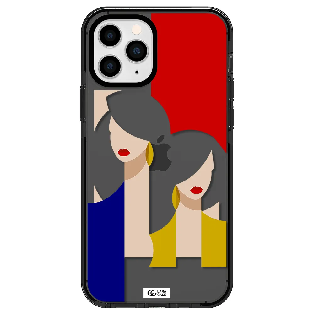 Abstract Two Female Portrait Apple iPhone 11 pro max impact Smoke Black Case