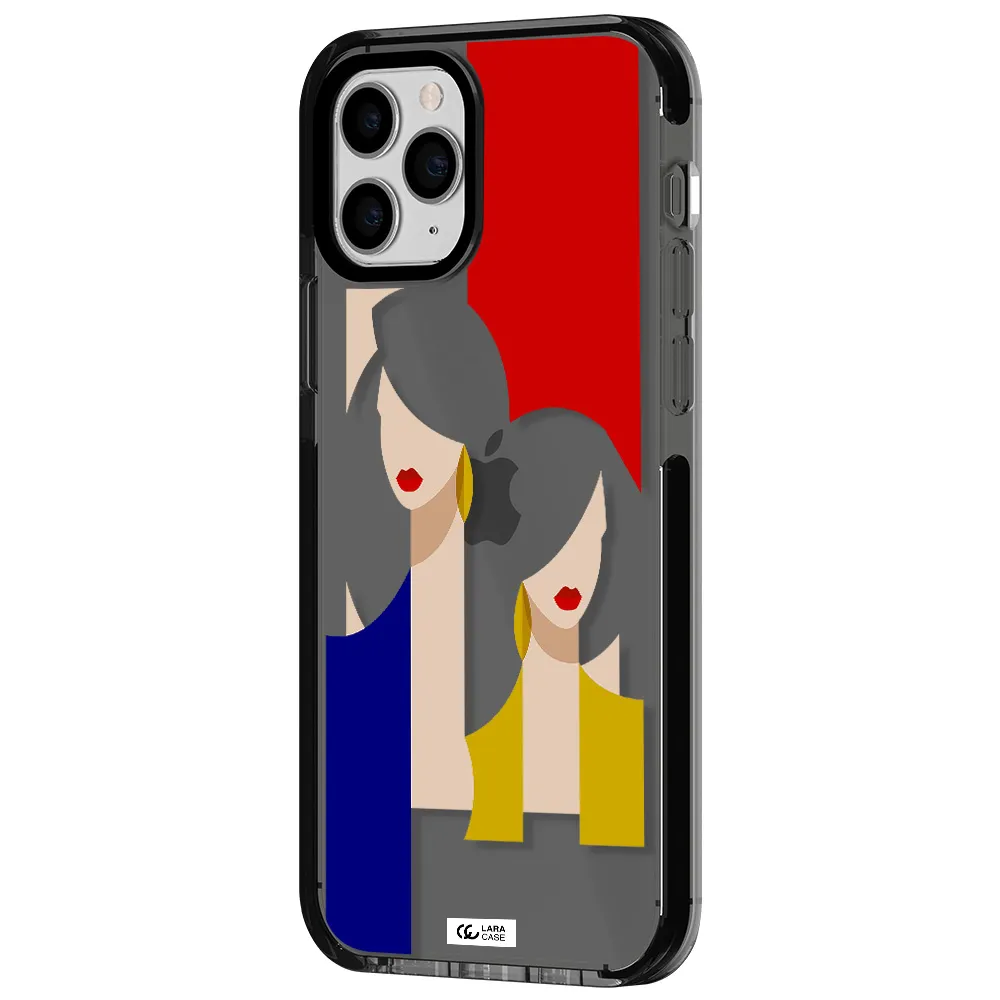 Abstract Two Female Portrait Apple iPhone 11 pro max impact Smoke Black Case