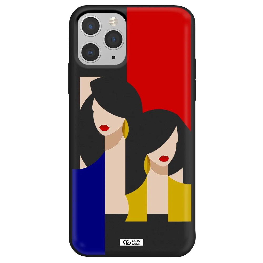 Abstract Two Female Portrait Apple iPhone 11 pro max Silicone black Case
