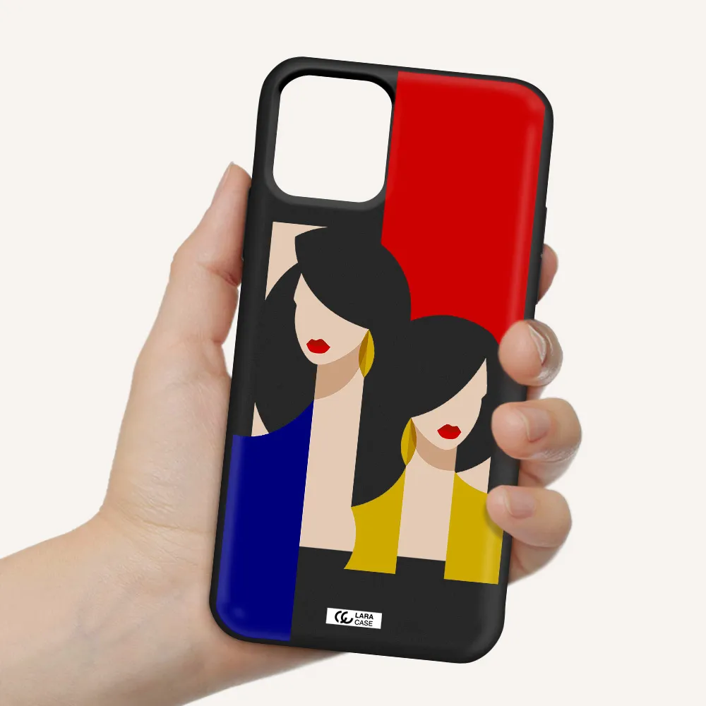 Abstract Two Female Portrait Apple iPhone 11 pro max Silicone black Case