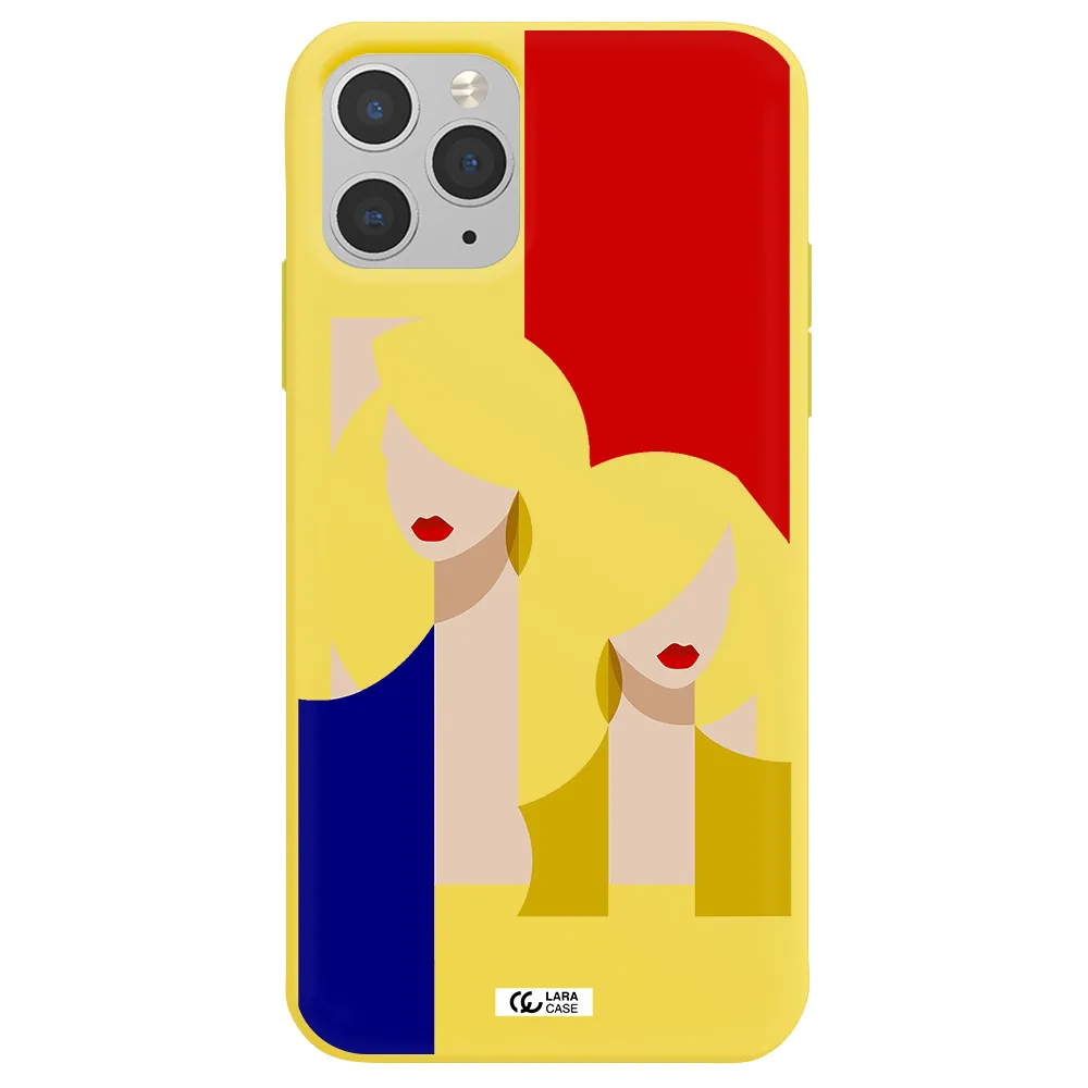 Abstract Two Female Portrait Apple iPhone 11 pro max Silicone canary yellow Case
