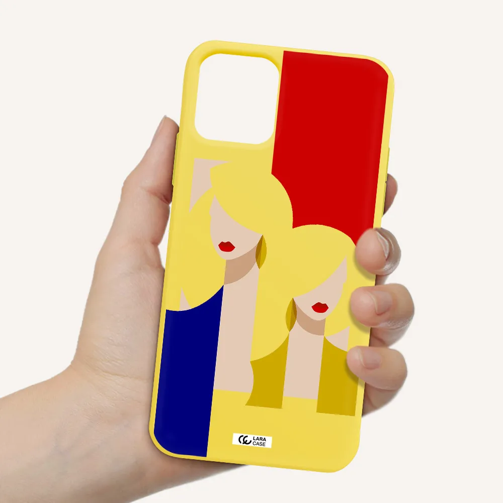 Abstract Two Female Portrait Apple iPhone 11 pro max Silicone canary yellow Case