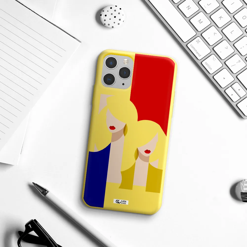 Abstract Two Female Portrait Apple iPhone 11 pro max Silicone canary yellow Case