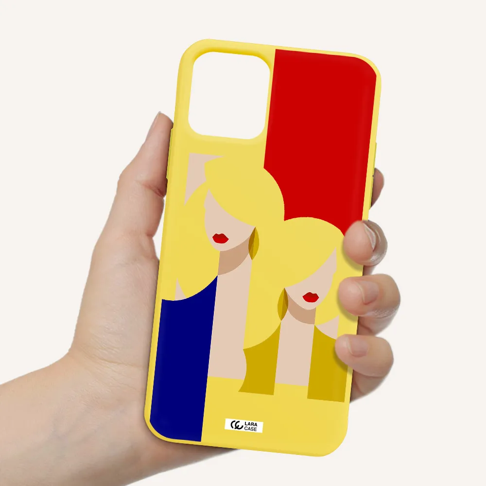 Abstract Two Female Portrait Apple iPhone 11 pro Silicone canary yellow Case