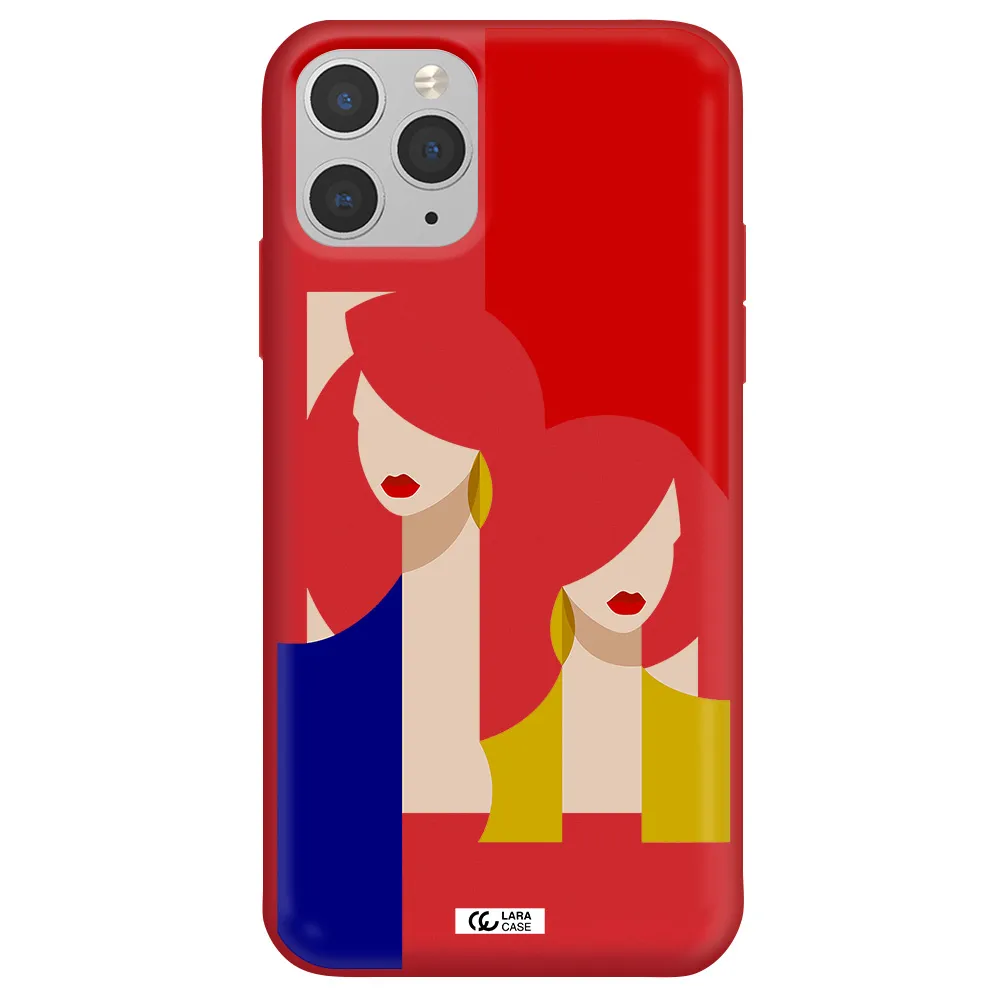 Abstract Two Female Portrait Apple iPhone 11 pro Silicone Imperial Red Case