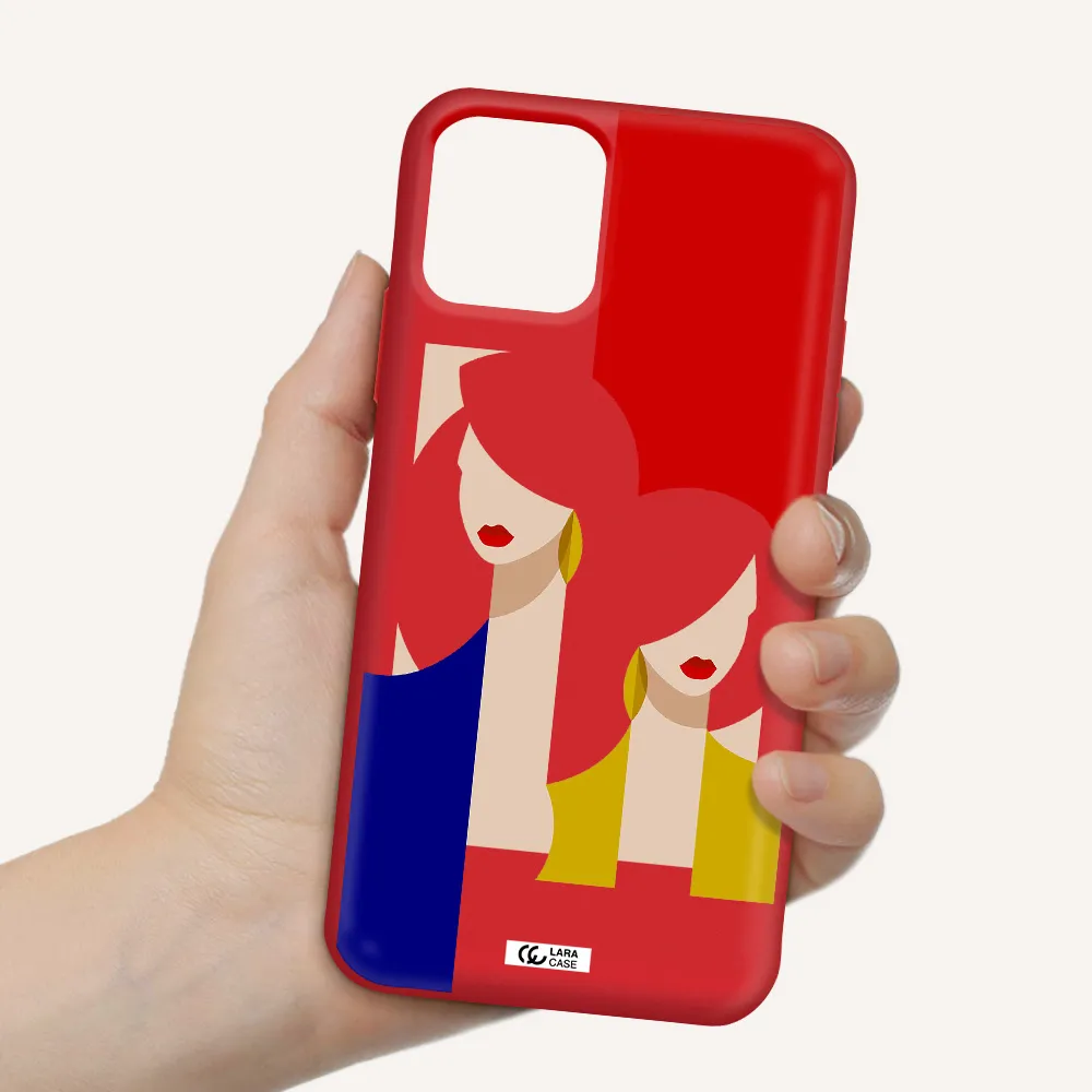 Abstract Two Female Portrait Apple iPhone 11 pro Silicone Imperial Red Case
