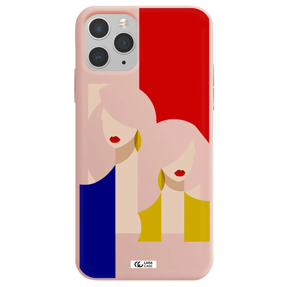 Abstract Two Female Portrait Apple iPhone 11 pro Silicone pastel pink Case