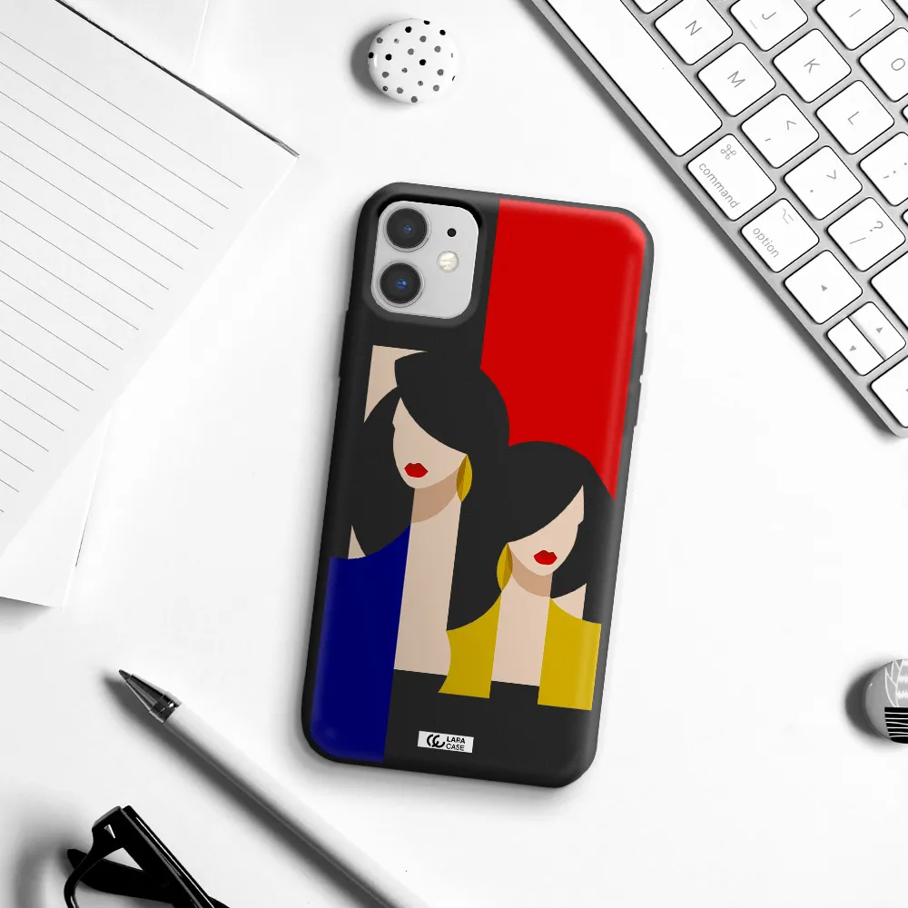 Abstract Two Female Portrait Apple iPhone 11 Silicone black Case