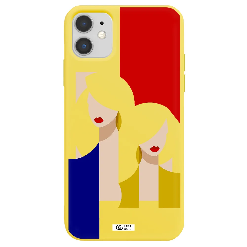 Abstract Two Female Portrait Apple iPhone 11 Silicone canary yellow Case