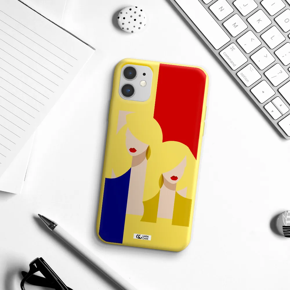 Abstract Two Female Portrait Apple iPhone 11 Silicone canary yellow Case