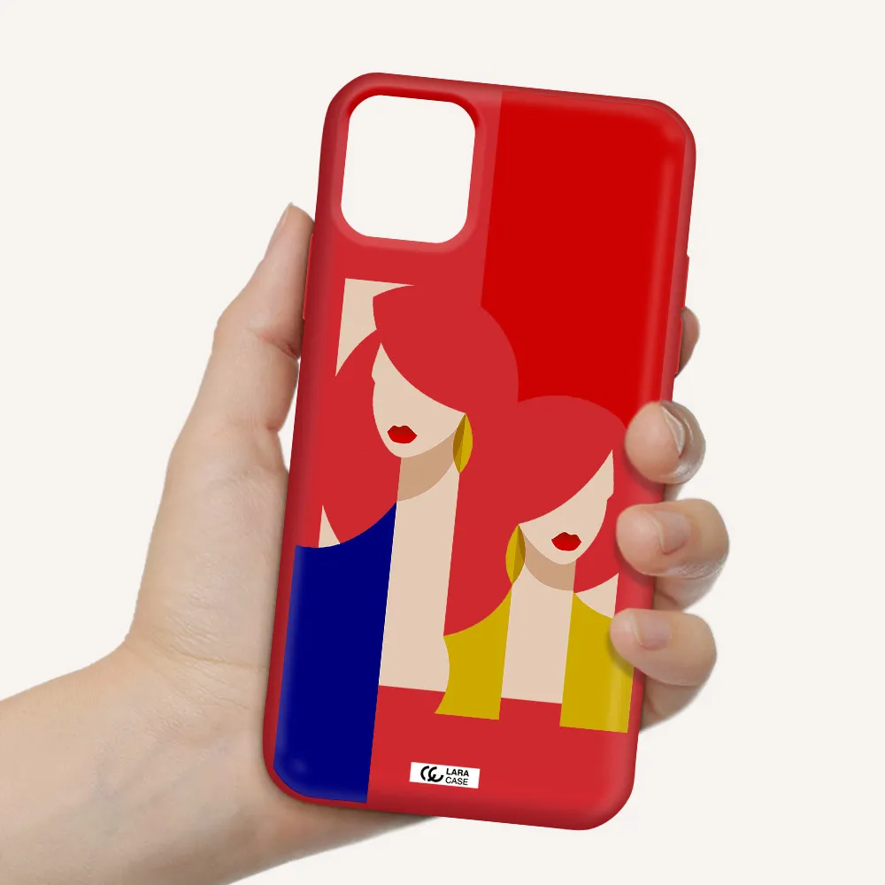 Abstract Two Female Portrait Apple iPhone 11 Silicone Imperial Red Case