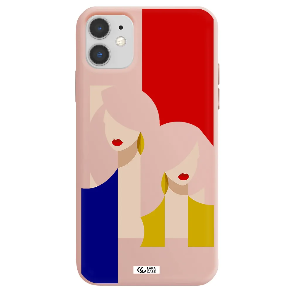 Abstract Two Female Portrait Apple iPhone 11 Silicone pastel pink Case
