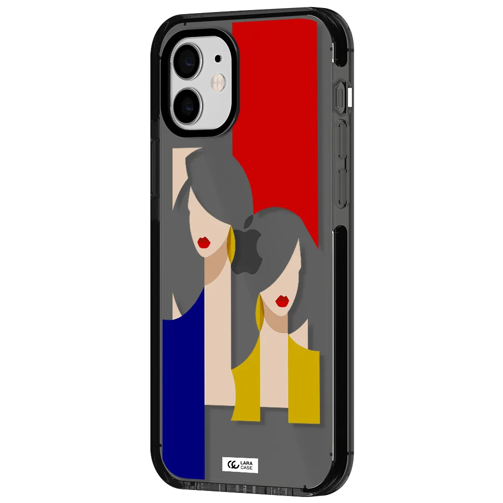 Abstract Two Female Portrait Apple iPhone 12 impact Smoke Black Case