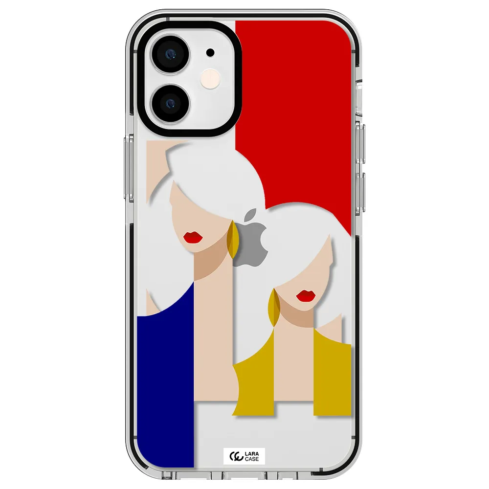 Abstract Two Female Portrait Apple iPhone 12 mini impact black border Case