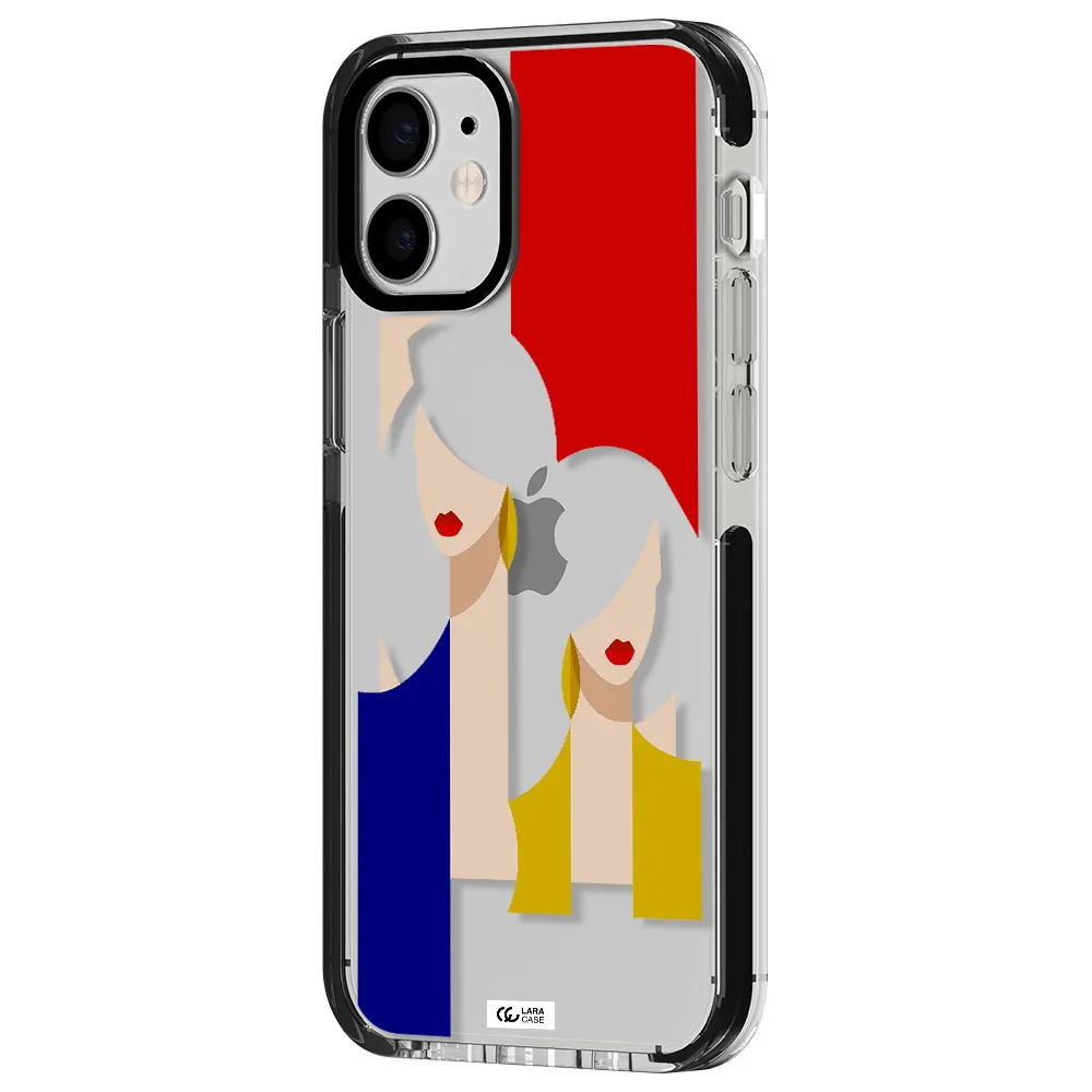 Abstract Two Female Portrait Apple iPhone 12 mini impact black border Case