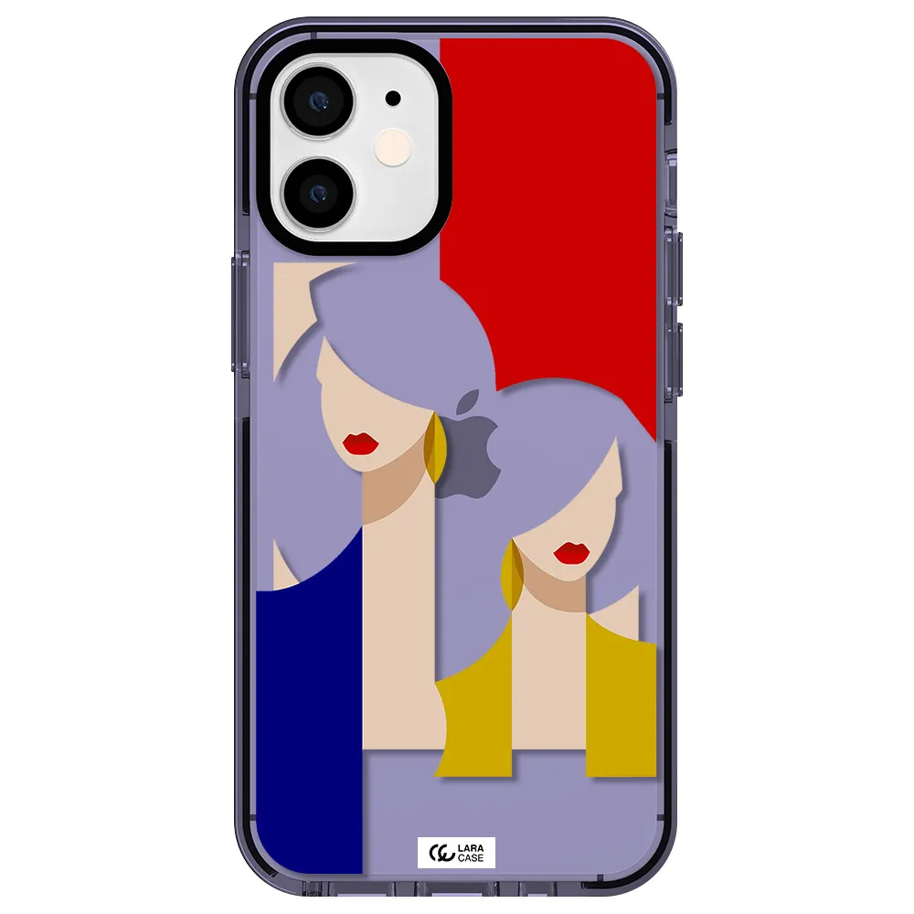 Abstract Two Female Portrait Apple iPhone 12 mini impact Lilac Case