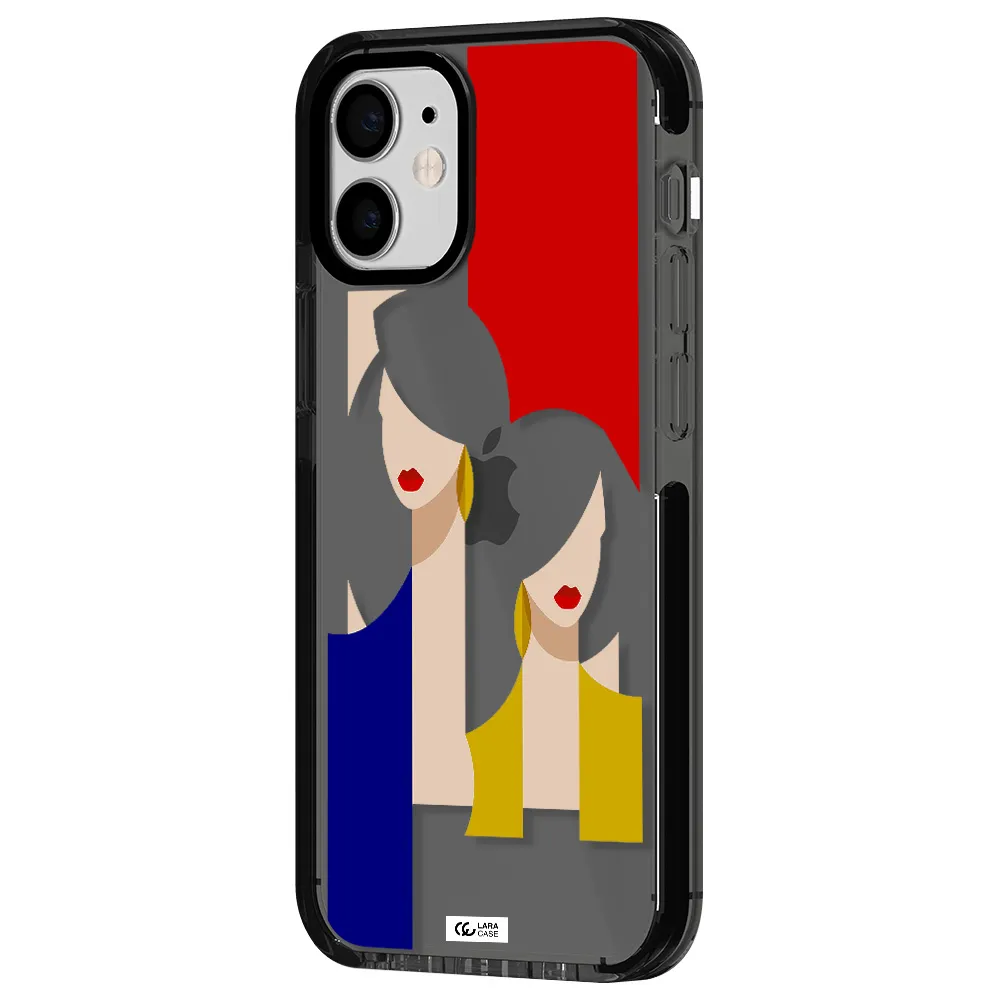 Abstract Two Female Portrait Apple iPhone 12 mini impact Smoke Black Case