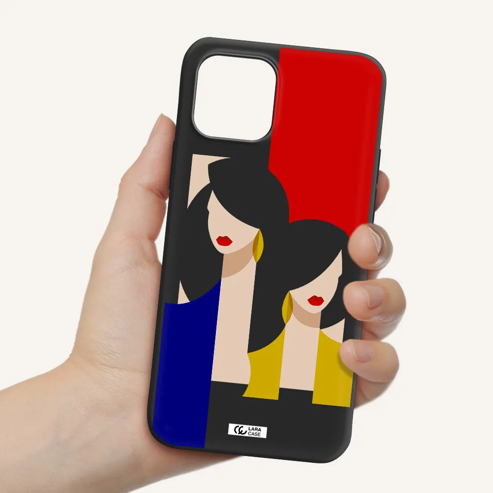 Abstract Two Female Portrait Apple iPhone 12 mini Silicone black Case
