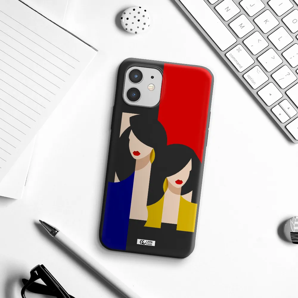 Abstract Two Female Portrait Apple iPhone 12 mini Silicone black Case