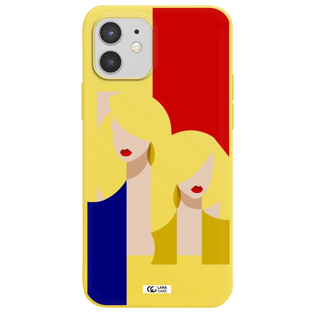 Abstract Two Female Portrait Apple iPhone 12 mini Silicone canary yellow Case