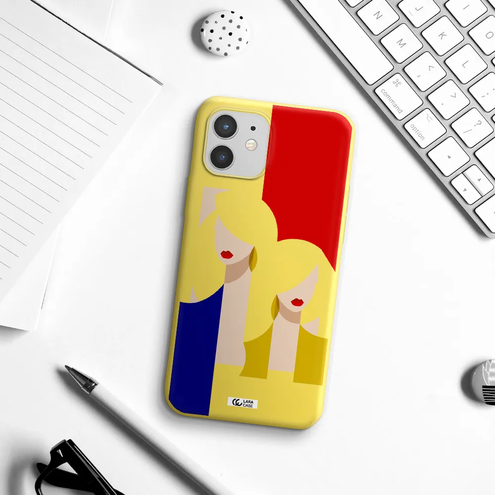 Abstract Two Female Portrait Apple iPhone 12 mini Silicone canary yellow Case