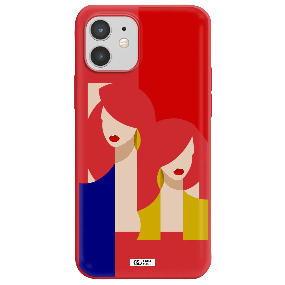 Abstract Two Female Portrait Apple iPhone 12 mini Silicone Imperial Red Case