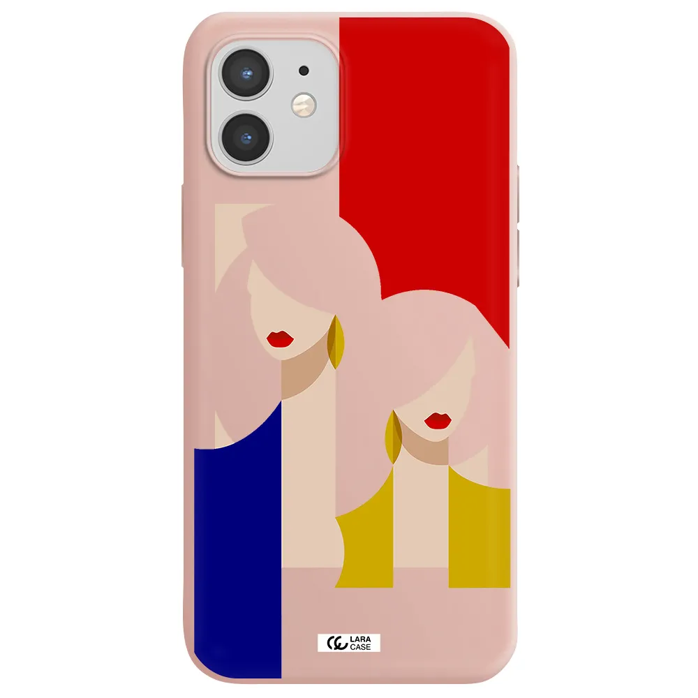 Abstract Two Female Portrait Apple iPhone 12 mini Silicone pastel pink Case