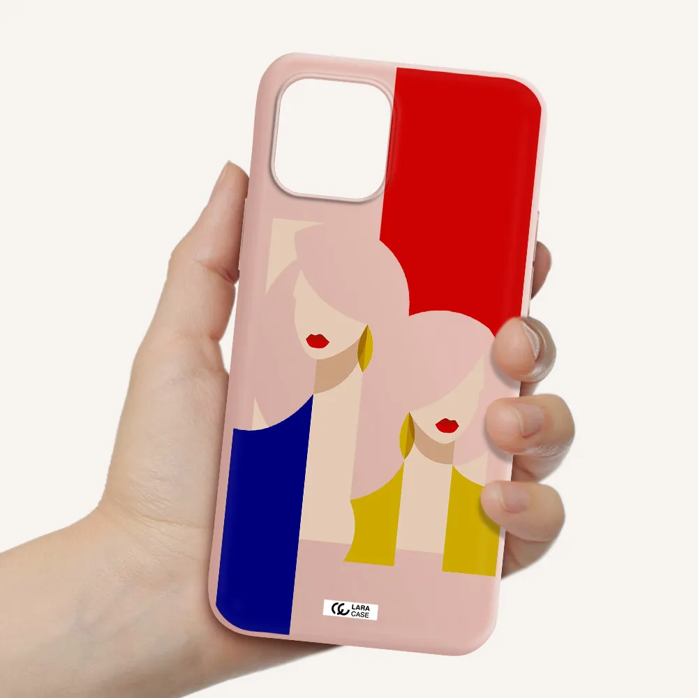 Abstract Two Female Portrait Apple iPhone 12 mini Silicone pastel pink Case