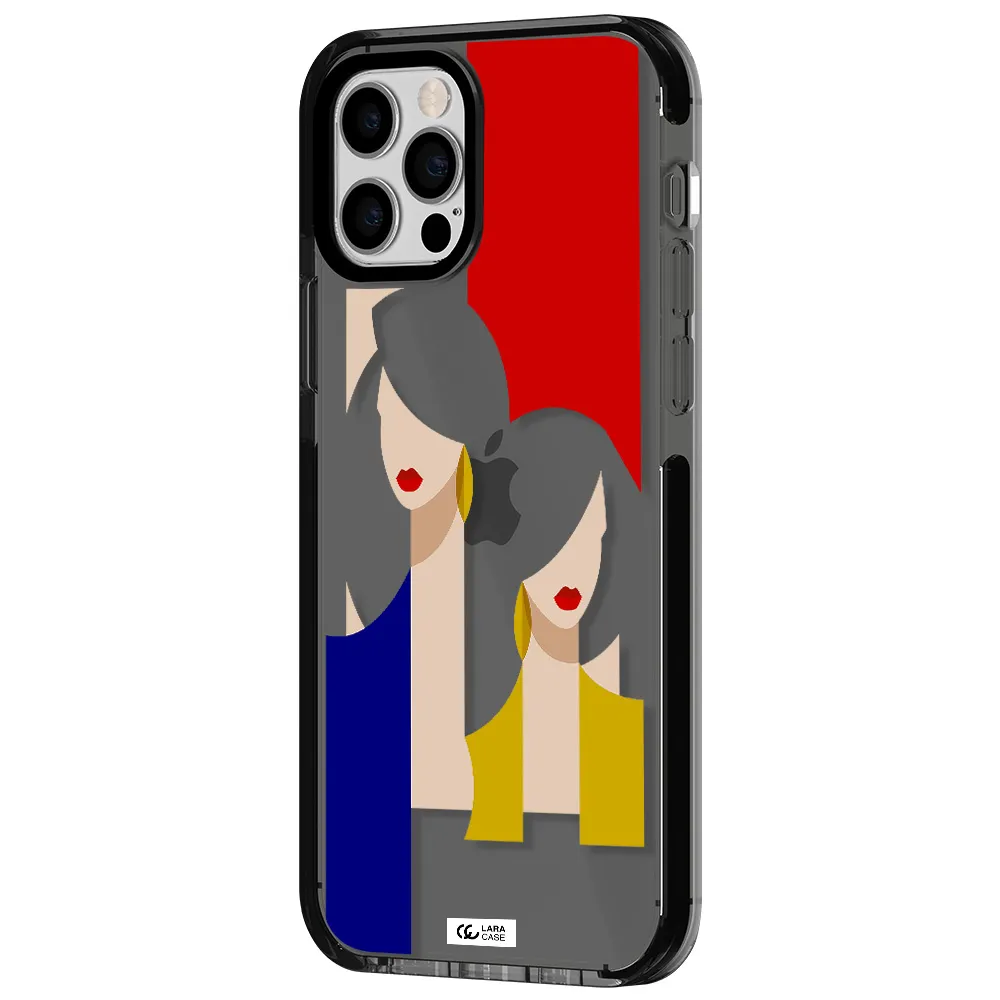 Abstract Two Female Portrait Apple iPhone 12 pro impact Smoke Black Case