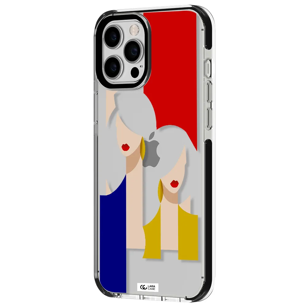 Abstract Two Female Portrait Apple iPhone 12 pro max impact black border Case