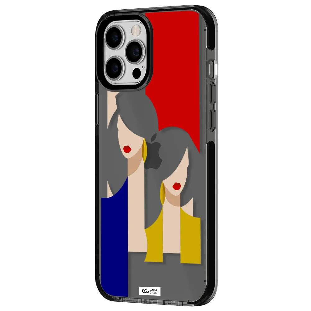 Abstract Two Female Portrait Apple iPhone 12 pro max impact Smoke Black Case