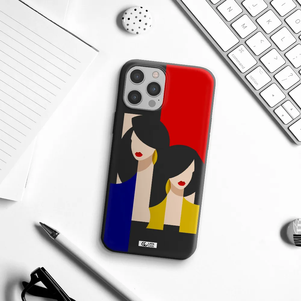 Abstract Two Female Portrait Apple iPhone 12 pro max Silicone black Case