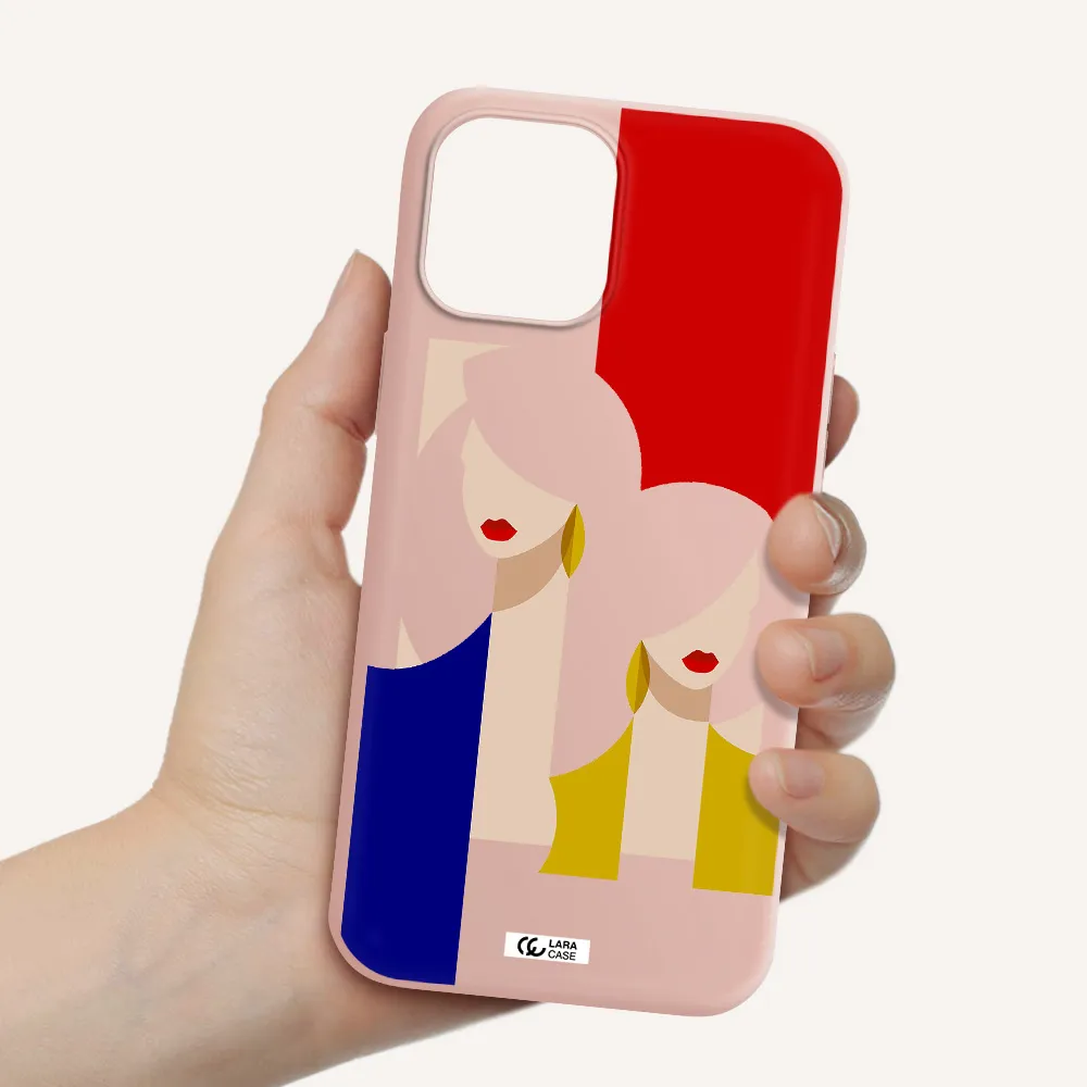 Abstract Two Female Portrait Apple iPhone 12 pro max Silicone pastel pink Case