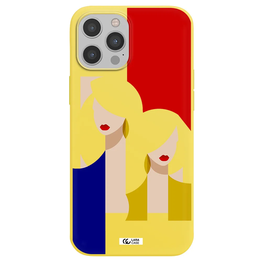 Abstract Two Female Portrait Apple iPhone 12 pro Silicone canary yellow Case
