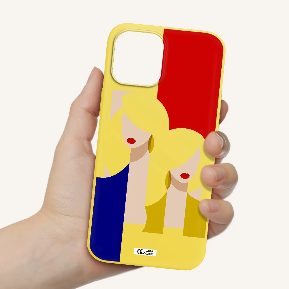 Abstract Two Female Portrait Apple iPhone 12 pro Silicone canary yellow Case